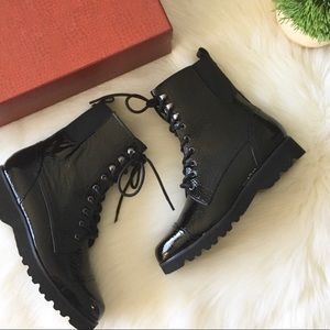 Donald J Pliner  patent lace up Moto boot